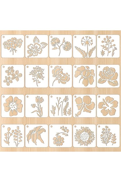 20Hua 20 Pieces Floral Plant Painting Stencils Reusable Stencils Wall Stencils DIY Craft Stencils Wo