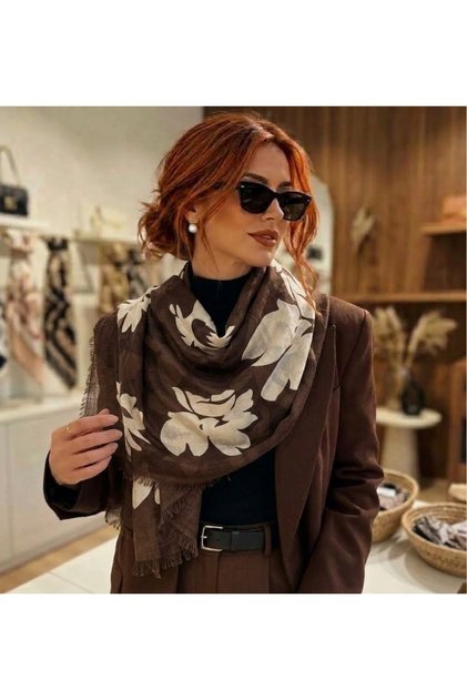 Kaşmir kahverengi desenli şal fular aksesuar hediye