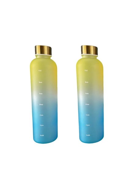 1000ml Yellow Blue 1L Bottle With Time Marker 32 OZ Motivational Reusable Fitness Sports Outdoors Tr