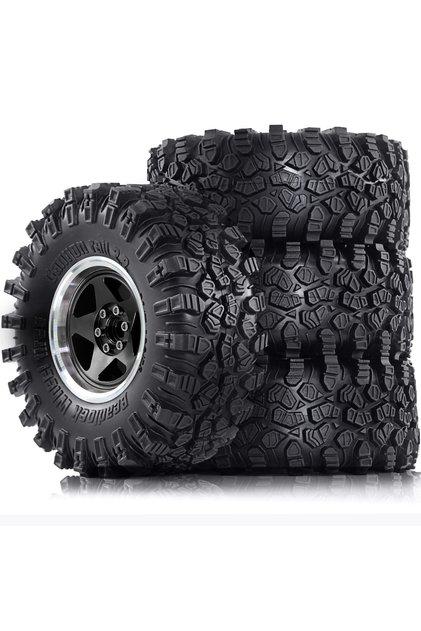 Black 2.2 RC Crawler Tires and Metal Beadlock Wheels 4PCS for 1/10 1/8 RC Crawler Car SCX10 I II III