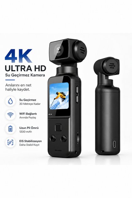 4K Ultra HD Taşınabilir Vlog Aksiyon Kamerası 270° Döner Lens WiFi EIS