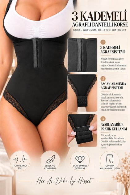 Adjustable Gathering Body with Lace Detail – Snap Fasteners, 3-Level Agarbles, Suitable for Daily Use