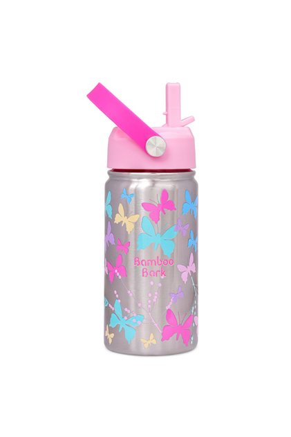 Insulated Water Bottle for Kids, 400ml Stainless Steel with Straw Lid, BPA Free Leak Proof School Water Bottle for Girls & Daily Use (Butterfly Print)