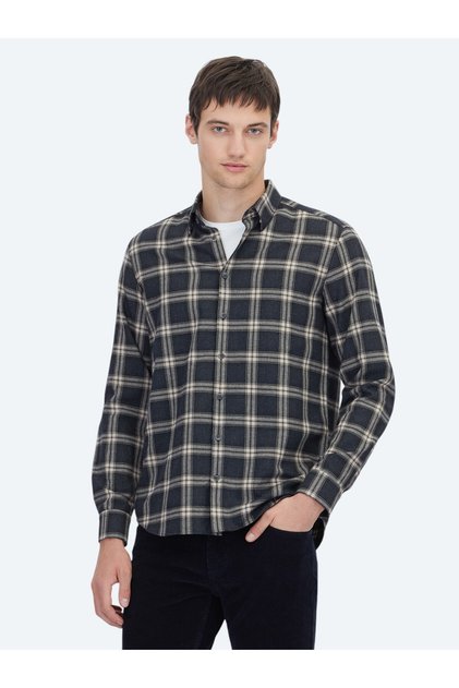 Anthracite Regular Fit Long Woven Casual Cotton Blend Shirt