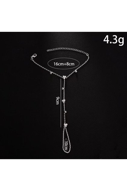 Silver Summer New Rhinestone Flower Hand Back Bracelet Wedding Jewelry for Women Crystal Geometric F