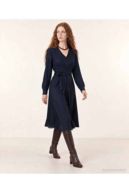 Straight V-Neck Long Sleeve Dress