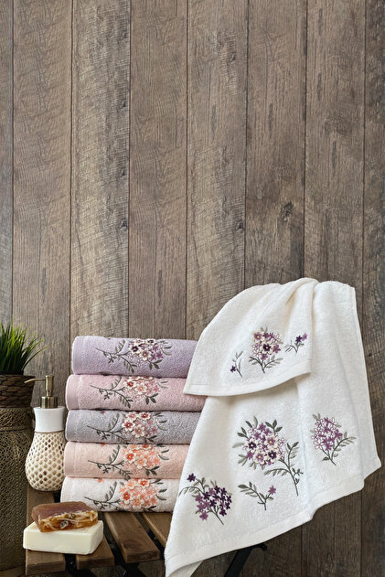 LILLIS - %70 Bambu / %30 Pamuk 3D Nakışlı El Havlusu - 6'lı Set 50x90