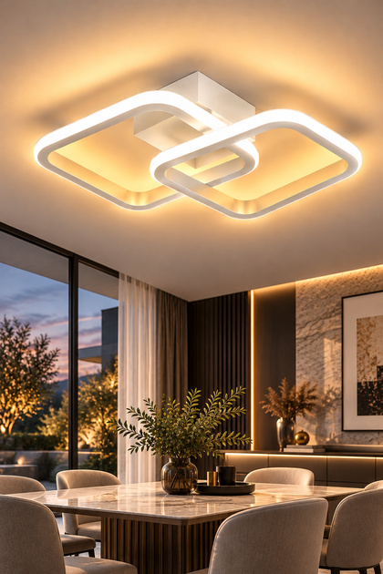Hollykare Beyaz 45 cm 40W 6500K Beyaz Işık 5200 Lümen Ultra Power LED Kare Plafonyer Avize Modern Tavan Aydınlatması Salon Mutfak Yatak Odası Hol Ledli Avize Lamba Aydınlatma