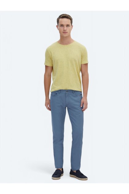 Dark Blue Denim Slim Fit Casual Cotton Blend Trousers