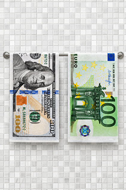Çok Amaçlı Dolar Euro Desenli Dekoratif Havlu 30x50cm 2 Adet
