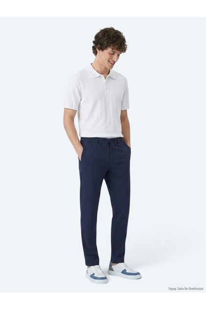 Lacivert Düz Dokuma Jogging Fit Casual Pantolon