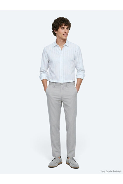 Gray Plain Woven Regular Fit Casual Trousers