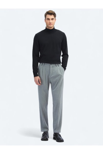 Gri Dokuma Carrot Fit Casual Pantolon