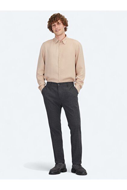 Anthracite Woven Jogging Fit Casual Wool Blend Trousers