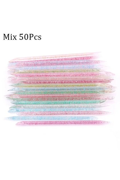 mix 50Pcs Nail Art Cuticle Pusher Reusable Double End Crystal Stick Professional Cuticle Removal Too