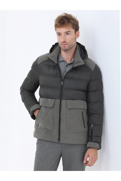 Haki Regular Fit Kapüşonlu Dokuma Mont