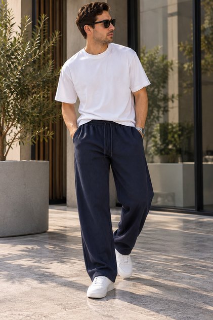 Fitil Pattern Elastic Waist Trousers