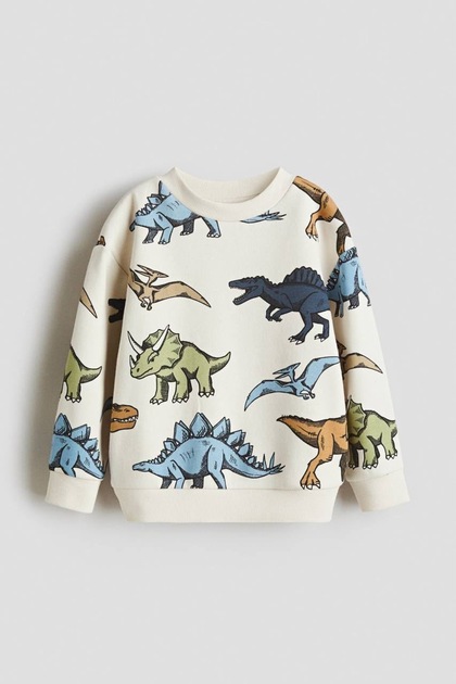 Dinozor Desenli Ekru Oversize Erkek Çocuk Sweatshirt 🦕🦖