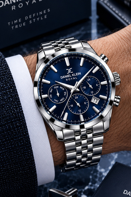 Men's Watch Steel Band Japanese Mechanism Silver Blue Stylish and Boxed Gift Wristwatch Gdke2061C3