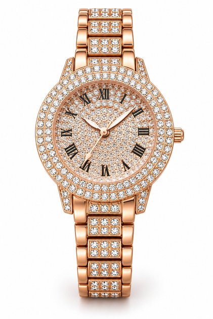 Ceas elegant cu pietre rare, aur roz