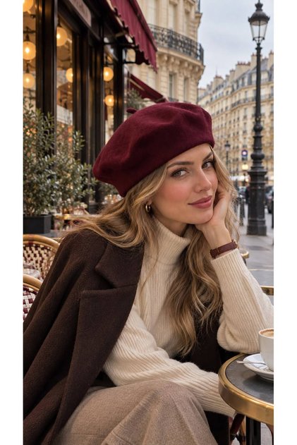 Burgundy Wool Felt French Women's Painter Beret