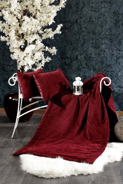 3 Piece Diamond Velvet Bed Runner and Pillowcase Set Burgundy
