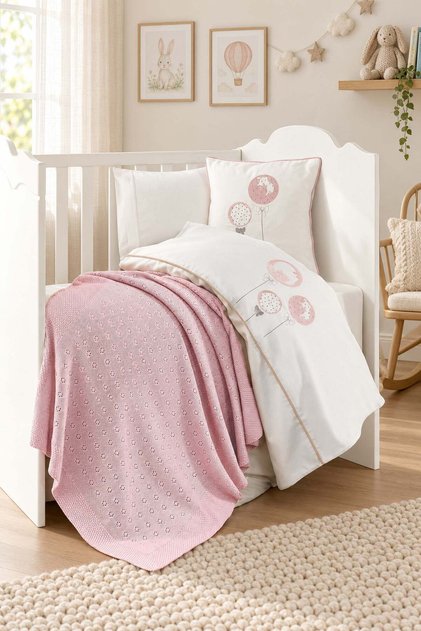 5 Piece Knitwear Blanket 100% Cotton Meva Baby Duvet Cover Set Powder