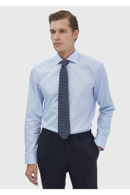 Dark Blue Plain Regular Fit Long Woven Classic 100% Cotton Shirt