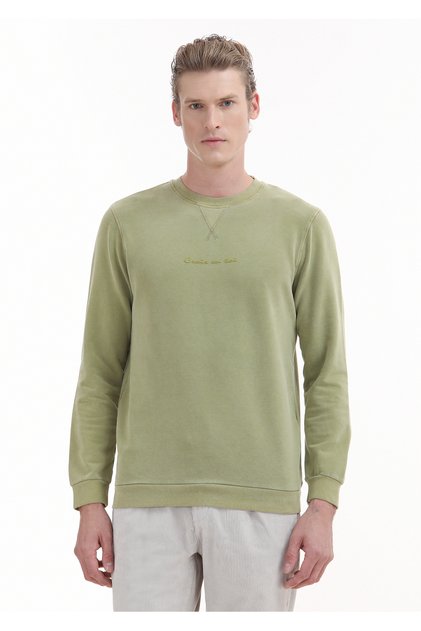 Yeşil Bisiklet Yaka Baskılı Sweatshirt