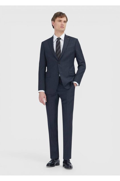 Anthracite Striped Regular Fit 100% Wool Suit