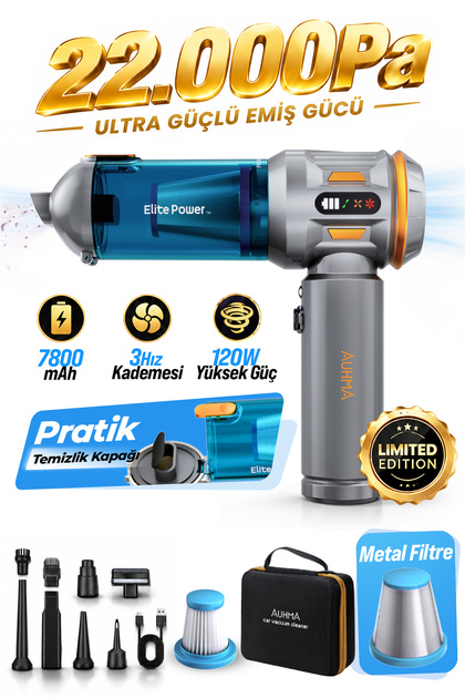 AHV-24 LIMITED EDITION Mavi – 22.000PA Brushless Kablosuz Araç İçi Basınçlı Üfleme & Çekme Süp