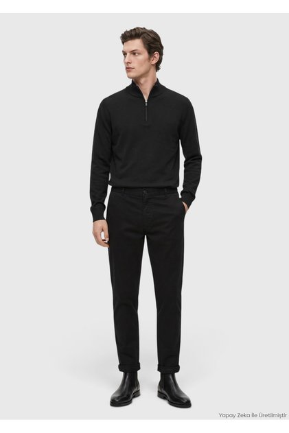 Black Plain Woven Jogging Fit Casual Trousers