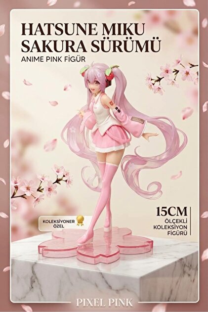 Anime Pink Hatsune Miku Sakura Figür Biblo Boy 15 Cm