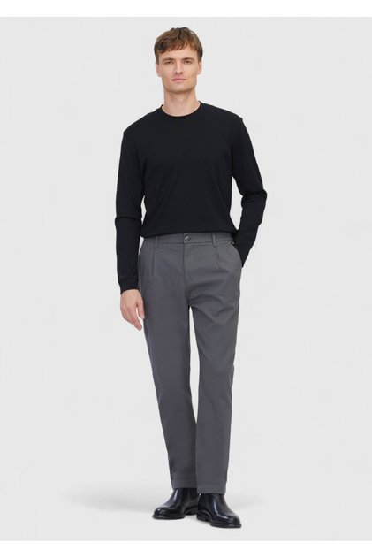Gray Plain Woven Jogging Fit Casual Cotton Blended Trousers