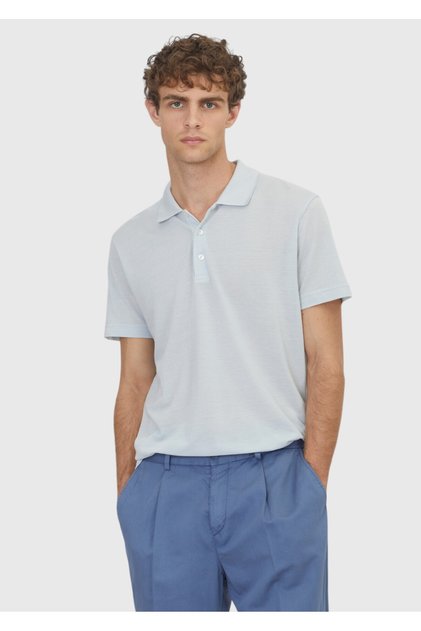 Blue Plain Cotton Blend T-Shirt