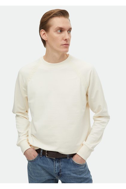 Ekru Bisiklet Yaka Düz Sweatshirt