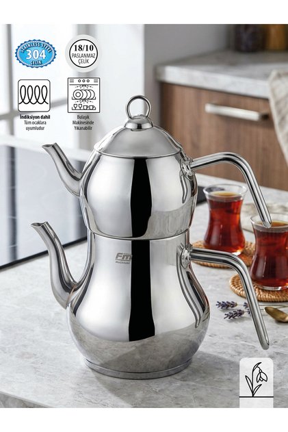 AYDER MİNİ BOY ÇAYDANLIK | 18/10 PASLANMAZ ÇELİK | İNDÜKSİYON TABAN | 0,50 L + 1,10 L |