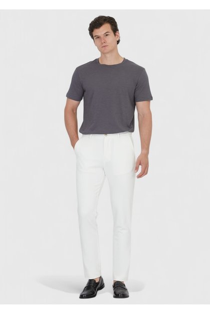 Ecru Plain Knitted Jogging Fit Casual Trousers