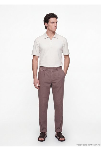 Mürdüm Plain Weave Relaxed Fit Casual Cotton Blend Trousers