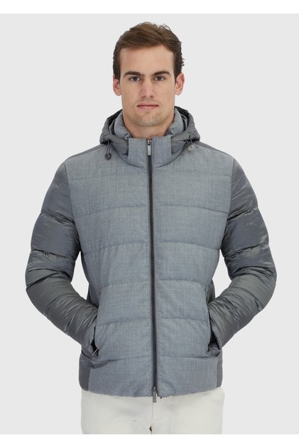 Gri Regular Fit Kapüşonlu Dokuma Mont
