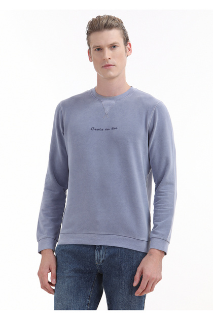 Lila Bisiklet Yaka Baskılı Sweatshirt