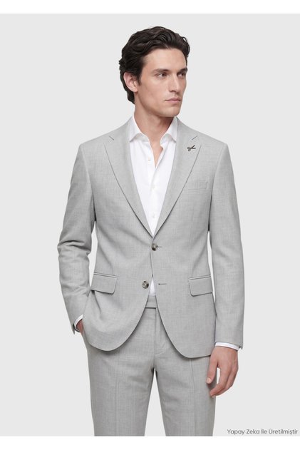 Light Gray Striped Modern Fit Wool Blend Suit
