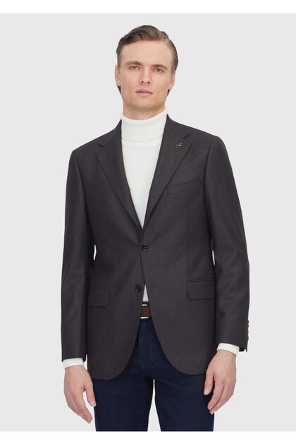 Kahverengi Desenli Regular Fit %100 Yün Ceket