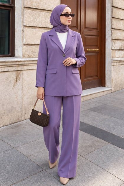 Jacketed Lilac Hijab Double Set 6277Lila