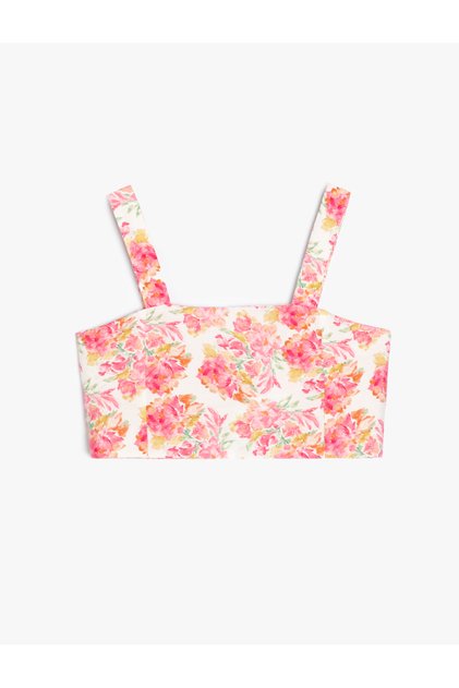 Floral Crop Blouse Strappy Square Neck Viscose Fabric