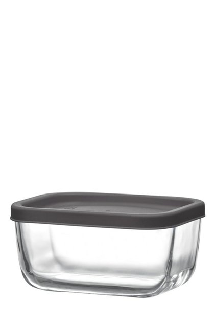 Cube Glass Storage Container Set of 2 Small Size 405 ml Rectangular Gray Plastic with Lid (Breakfast)