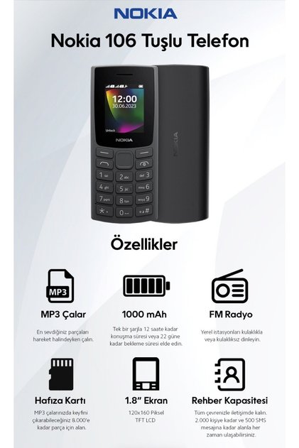 HMD 106 Model Adı: TA-1564 DS Tuşlu Cep Telefonu**Başarı Elektronik Garantili**