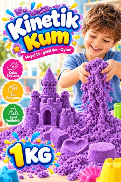 Kinetik Kum 1 Kg Mor - Eğitici Akışkan Dağılmayan Canlı Renk 1000 Gr Magic Sand Oyun Kumu