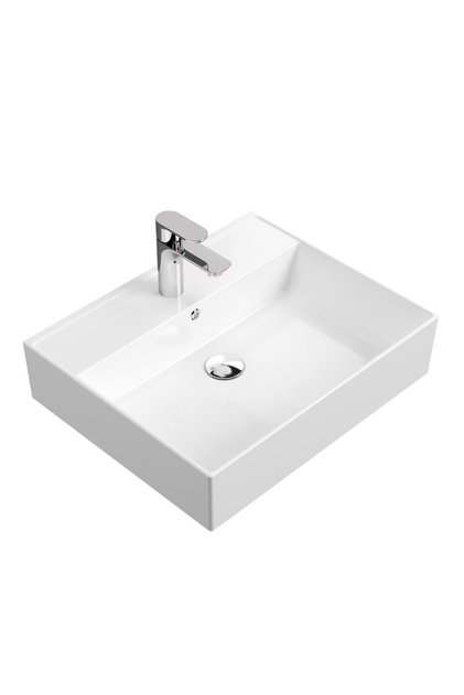 Plan Tezgah Üstü Kare Lavabo, 55x45 Cm. Beyaz