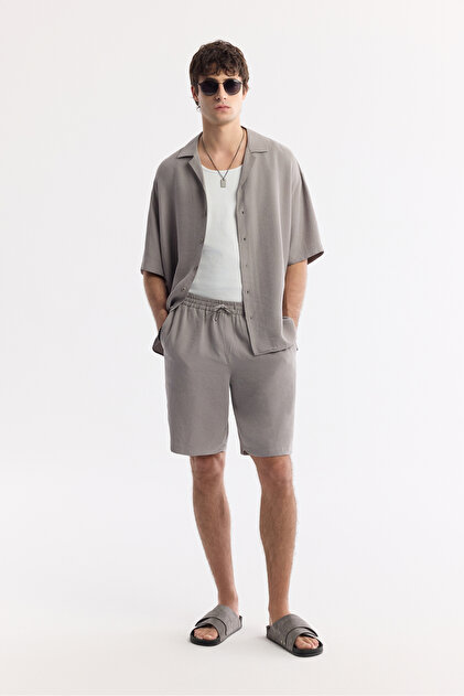 Erkek Nardo Gri Beli Lastikli Bağcıklı Soft Touch Relaxed Fit Şort A51Y3703